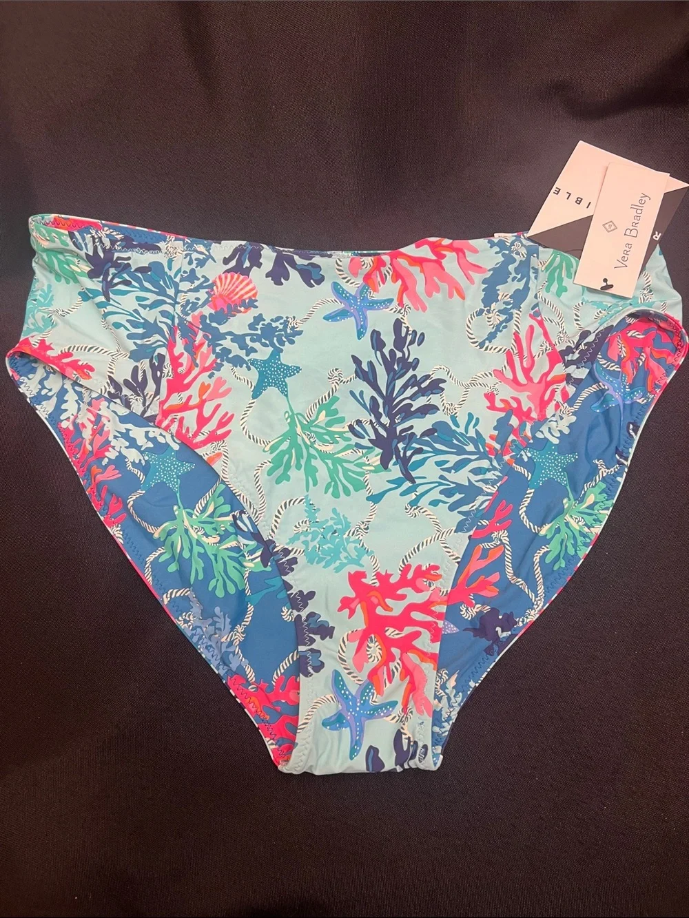 Vera Bradley NWT Aqua Multi Coral Reef Bikini Bottoms Women’s 12 14 Reversible
